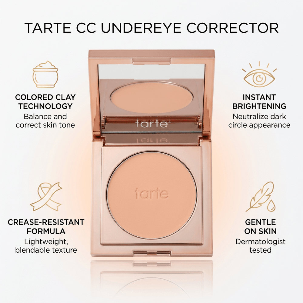 Tarte Under Eye Corrector with Brush – Full Coverage Concealer, colored clay technology, instant brightening, gentle on skin.