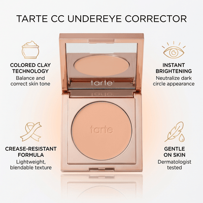 Tarte Under Eye Corrector with Brush – Full Coverage Concealer, colored clay technology, instant brightening, gentle on skin.