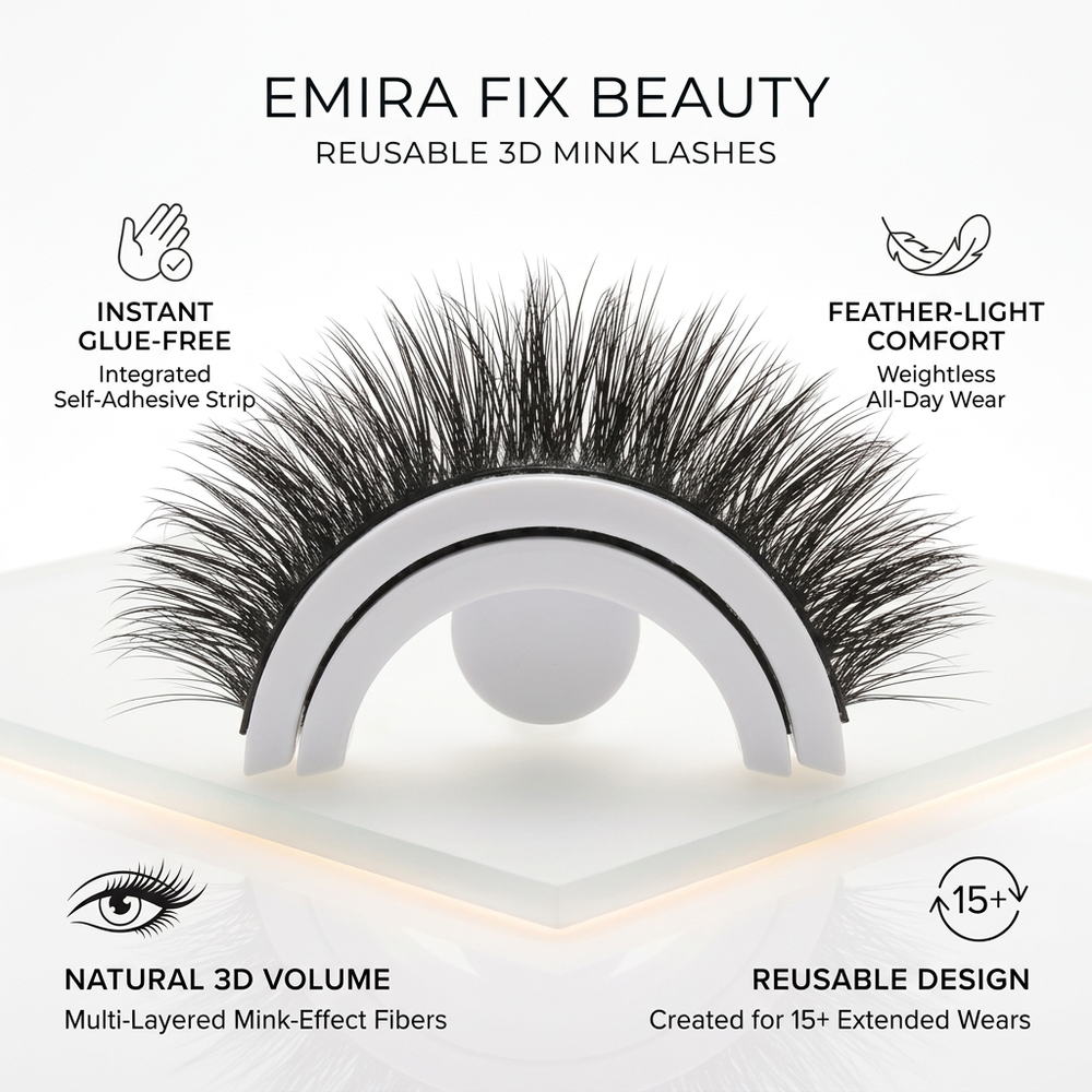 Self Adhesive Lashes 3D Faux Mink False Lashes Reusable Natural Look Emira Fix