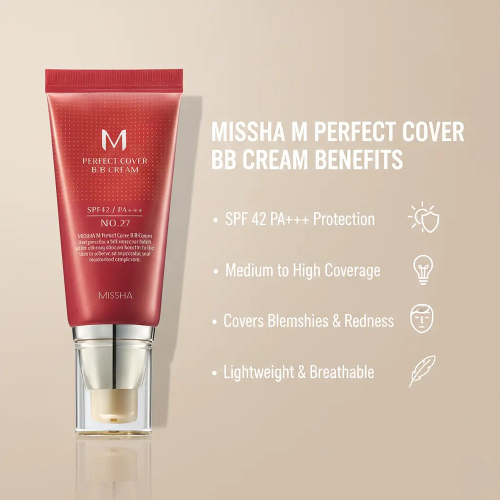 MISSHA M Perfect Cover BB Cream SPF 42 PA+++ | Buildable Coverage & Hydration Emira Fix